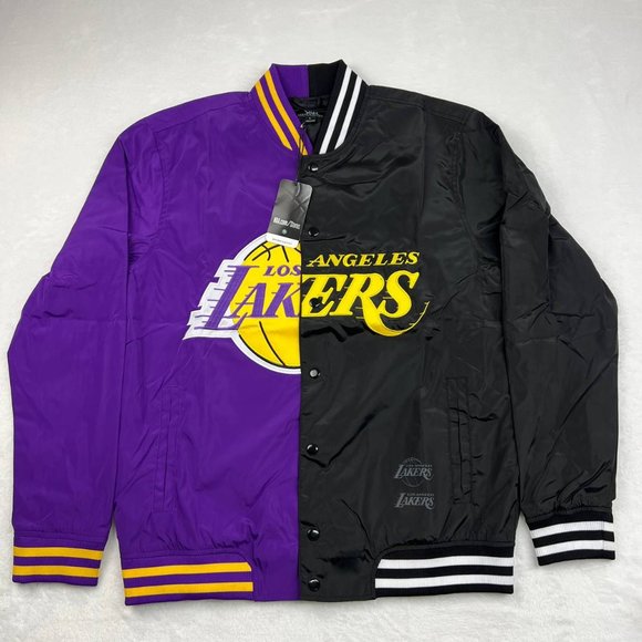 Los Angeles Lakers Half Court Satin Y&R Varsity‎ Jacket Large Adult Mens - Picture 1 of 7